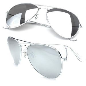 Silver Aviator Sunglasses with Silver Mirrored Lens